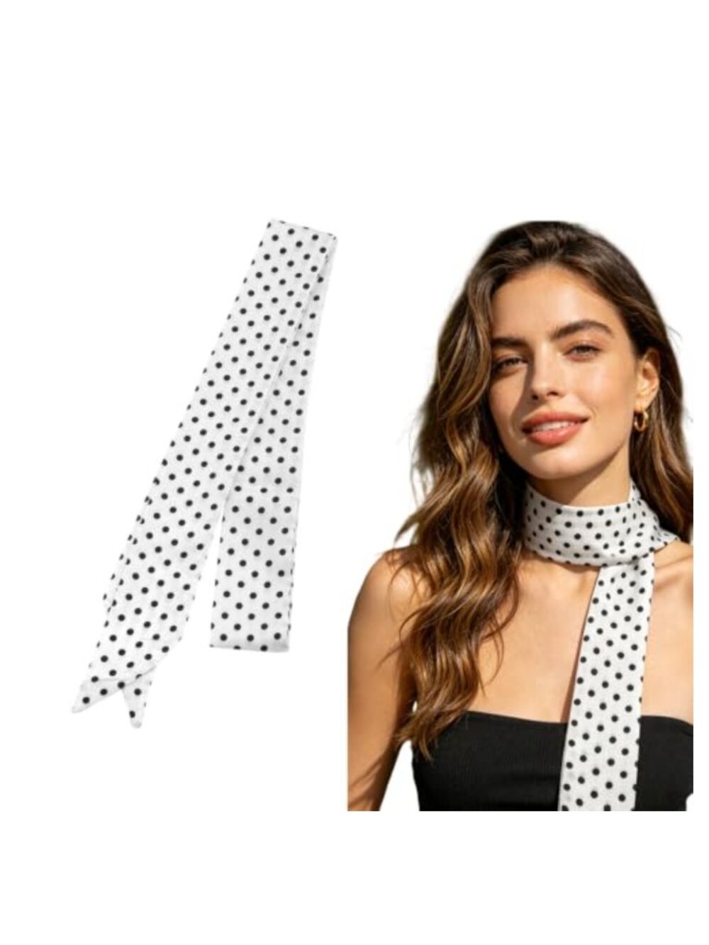 Polka Dot Long Silk Satin Neck Scarf Hair Wrap Belt Bag Scarf